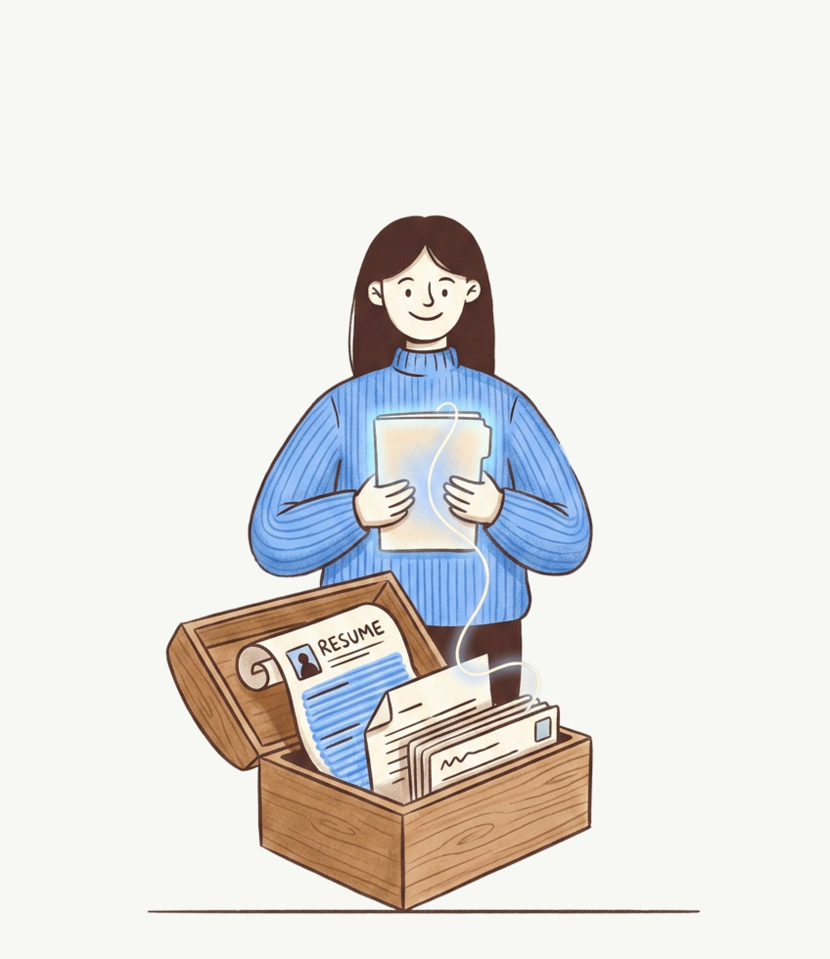 Illustration of resume, cover letter, and application answers together
